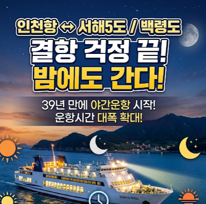 인천항 연안여객터미널 백령도 배편 서해5도 여객선 야간운항 완화