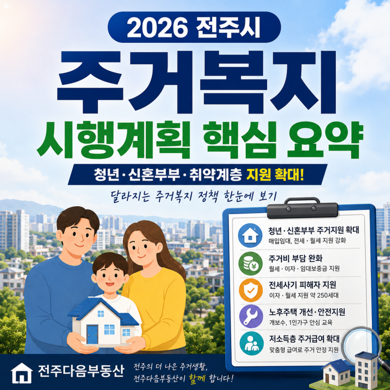 [2026년 전주시 주거복지 시행계획 핵심 요약] 청년부터 신혼부부, 취약계층까지 달라지는 주....