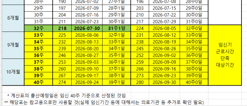 임신일기09. 임신후기 단축근무 신청(시기 엑셀표 정리), 출산휴가 및 육아휴직 신청하기_(단....