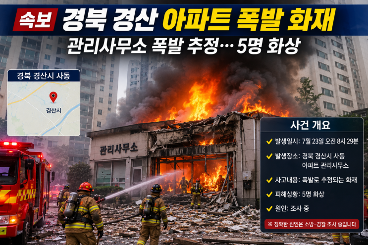 경북 <b>경산 아파트</b> 관리사무소 <b>폭발</b> 화재…5명 화상 피해