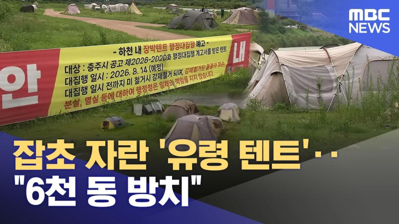 잡초 자란 '유령 텐트' 6천 동 방치‥ 신용한 지사 '강제 철거 필요' (2026.07.21/뉴스데스크/MBC충....