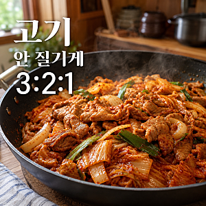 앞다리살 김치제육 볶음고기 안 질기게 양념 3:2:1 비율