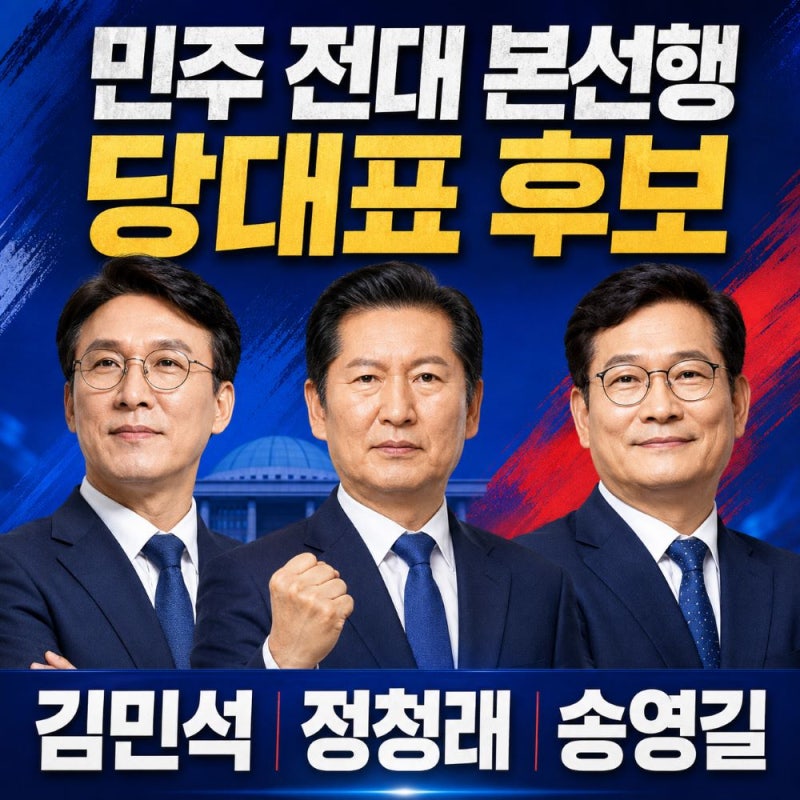 민주당 당대표 본선 진출자 "김민석 정청래 송영길", 여조 지지율은?