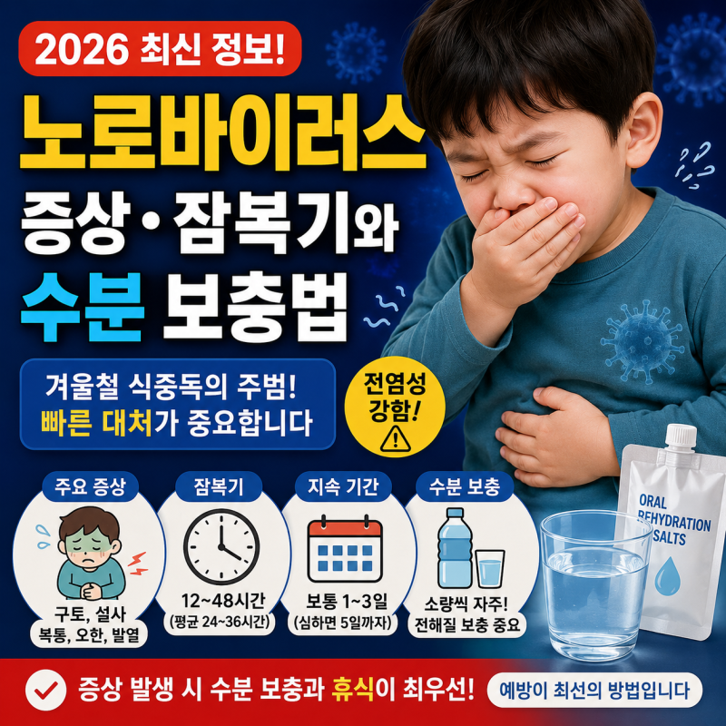 2026 노로바이러스 증상 잠복기와 수분 보충법