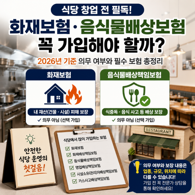 식당 창업 시 화재보험·음식물배상책임보험 꼭 가입해야 할까? 2026년 기준 총정리