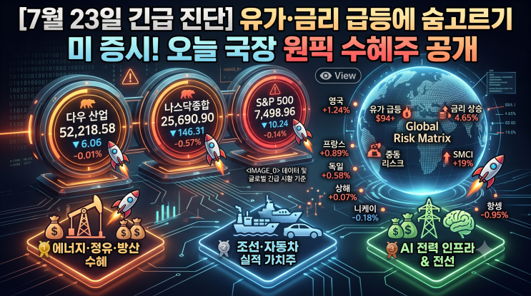[2026월 7월 23일][전일 미국증시 마감시황] <b>유가</b>·금리 급등에... 