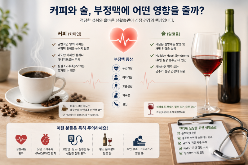 커피와 술이 부정맥을 유발할까요? 심방세동·조기수축과 카페인, 음주의 관계