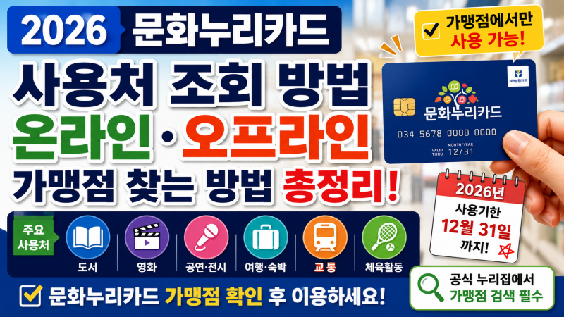 2026 문화누리카드 사용처 조회, 온라인·오프라인 가맹점 찾는 방법 총정리