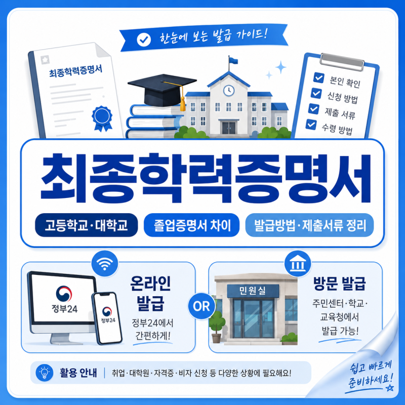 최종학력증명서 발급방법 고등학교·대학교 졸업증명서 차이와 제출서류 정리
