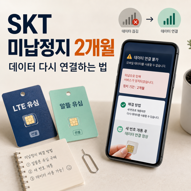 구미선불폰 SKT 미납 정지된지 2개월 지난 시점에서 다시 데이터 연결하는 방법