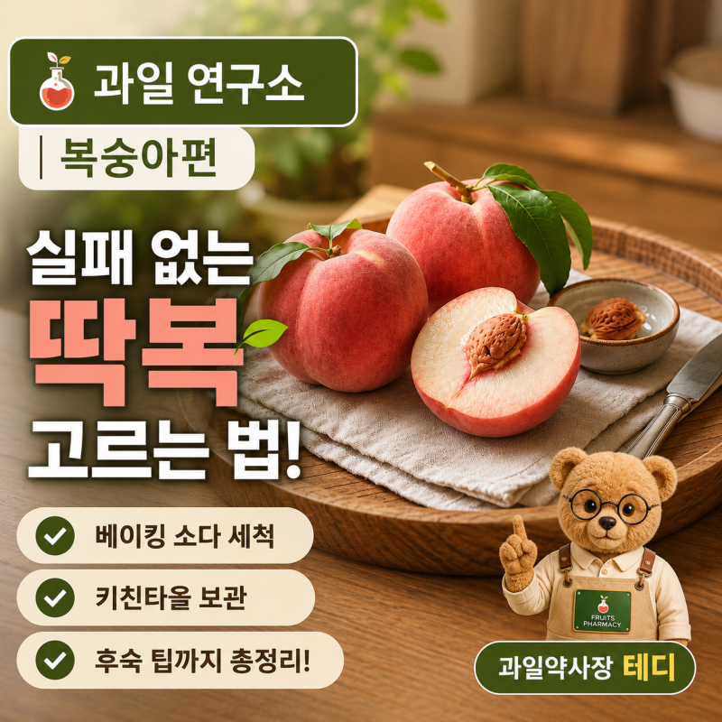 복숭아 고르는 법｜맛있는 딱복 고르는 법부터 베이킹소다 세척·키친타올 보관까지