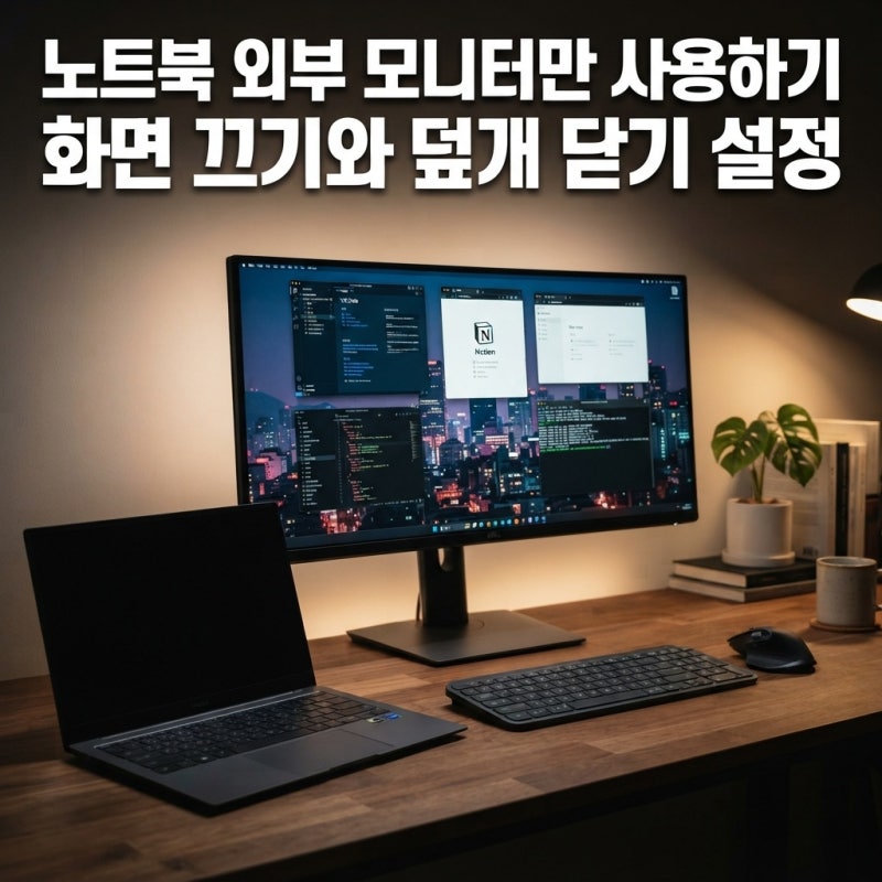 노트북 외부 모니터만 사용하기, 화면 끄기와 덮개 닫기 설정