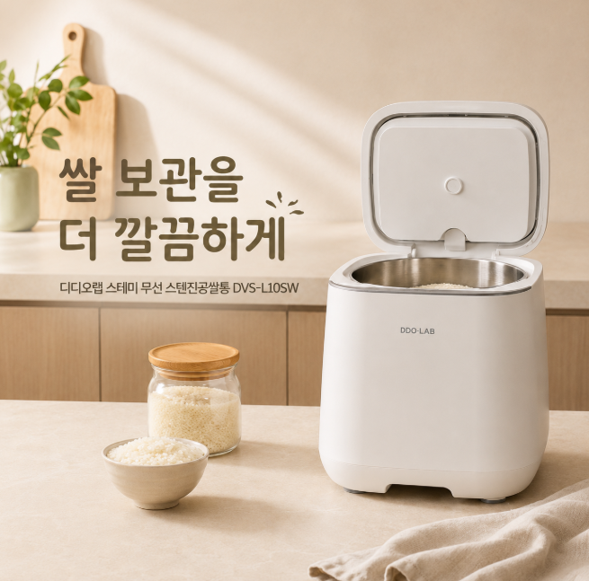 장마철 쌀 눅눅함 잡는 디디오랩 스테미 무선 진공쌀통