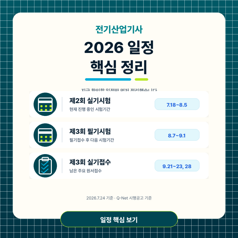 2026 전기산업기사 시험일정 정리｜원서접수, 필기·실기 일정, 시험시간표