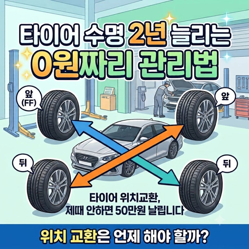 타이어 위치교환 주기, 모르면 50만원 날립니다 (수명 2년 늘리는 법)