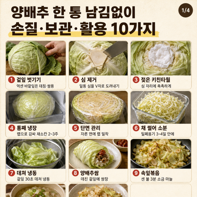 양배추 한 통 남김없이, 손질·보관·활용 10가지