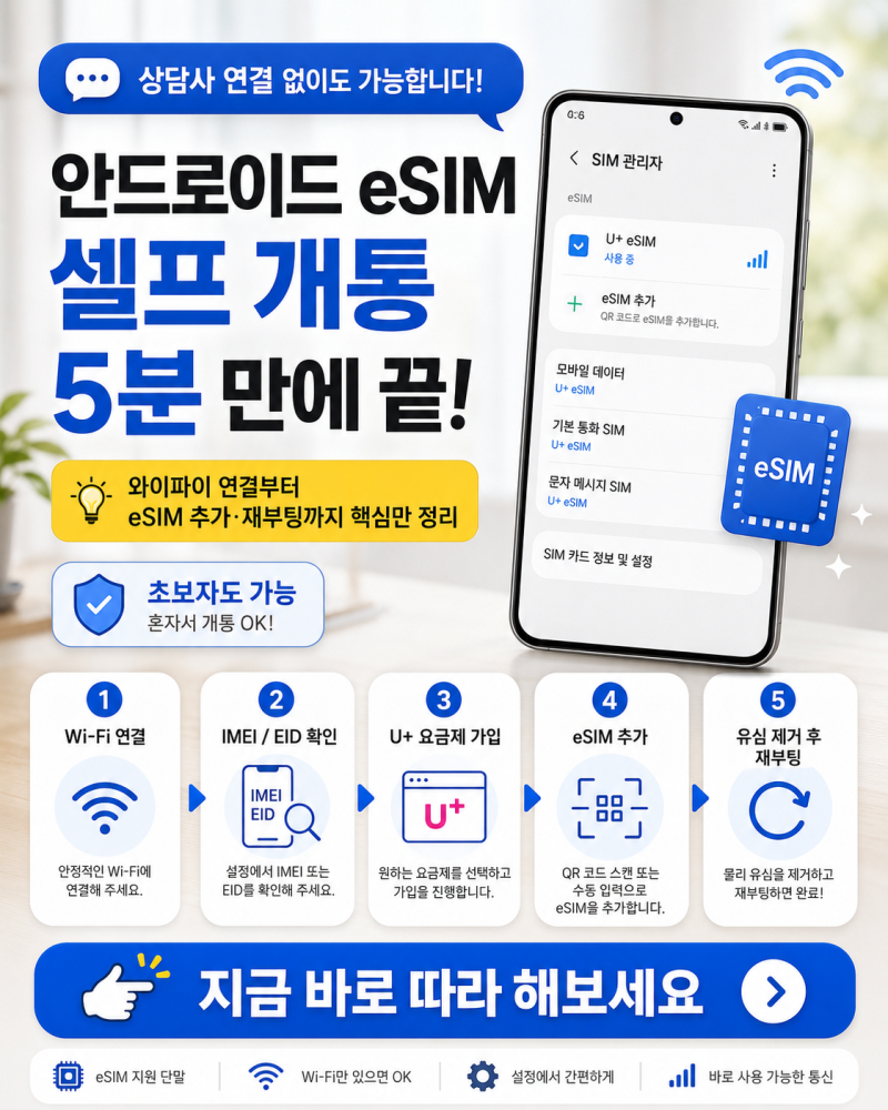 [안드로이드] 상담사 없이 혼자서 뚝딱! LG U+ eSIM 셀프 개통 완벽 가이드
