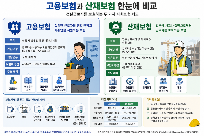 [건설 지식 한스푼] 건설업 고용보험과 산재보험의 차이