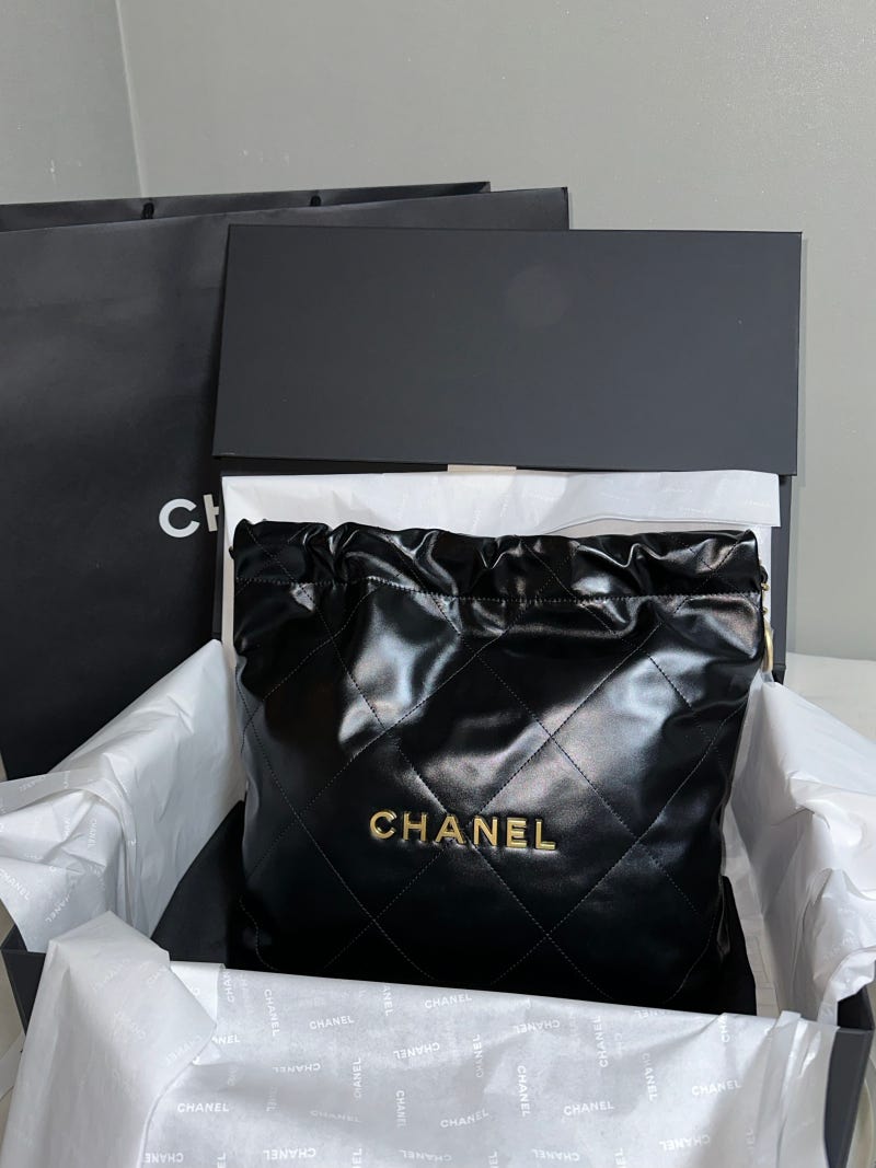 [CHANEL] 샤넬 22백 스몰 + 디올 로고 진주 귀걸이 + 샤넬 스카프