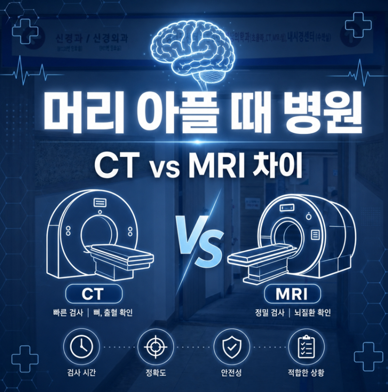 머리아플때병원, 뇌검사 CT vs MRI 차이 어떤 검사를 받아야 할까요?