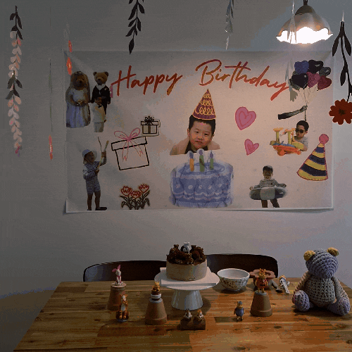 5세 아이 생일상 셀프 꾸미기 : 현수막, 케이크스탠드, 가랜더, 다이소 꿀템들