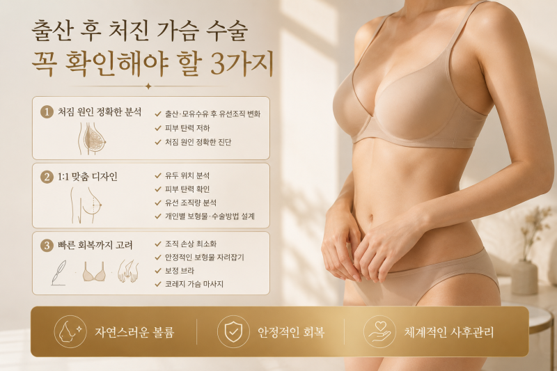 출산 후 처진 가슴 수술 원할 시 꼭 확인해야 할 3가지