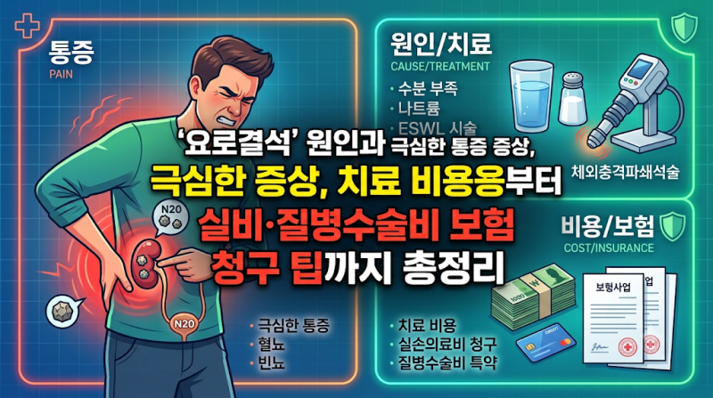 요로결석 원인과 극심한 통증 증상, 치료 비용부터 실비·질병수술비 보험 청구 팁까지 정리