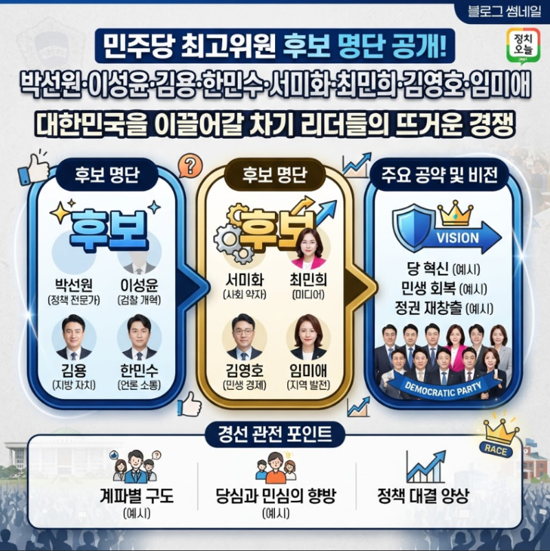민주당 최고위원 후보명단 박선원, 이성윤, 김용, 한민수, 서미화, 최민희, 김영호, 임미애