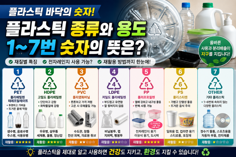 플라스틱 재활용 숫자의 비밀! 플라스틱 종류와 용도, 뒷면 숫자(1~7)의 뜻 총정리