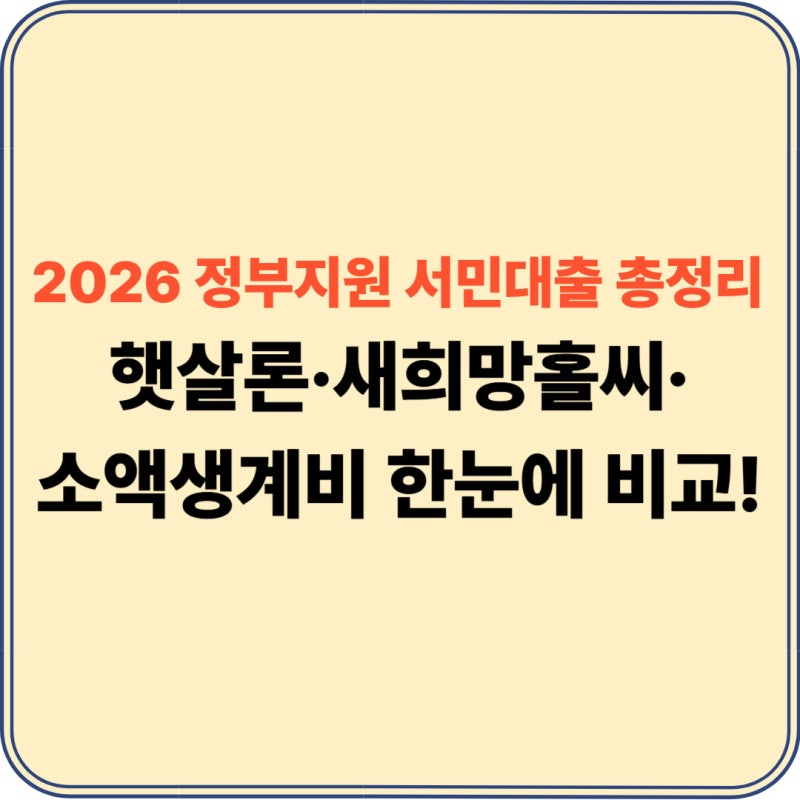 "1금융권 거절당하셨나요?"… 2026 정부지원 서민대출 3종으로 100만~3,500만 원 받으려면?