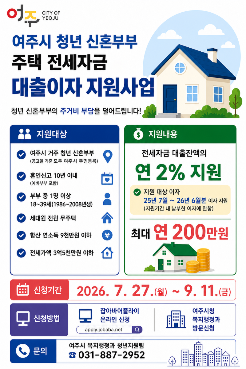 2026 여주시 청년 신혼부부 전세대출 이자 지원｜최대 200만원 신청조건·기간·서류 총정리