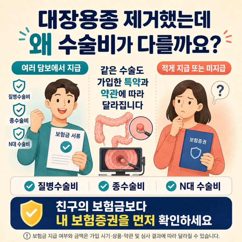 대장용종 수술비 왜 누구는 받고 누구는 못 받을까? 종수술비와 N대수술비 차이 알아보기