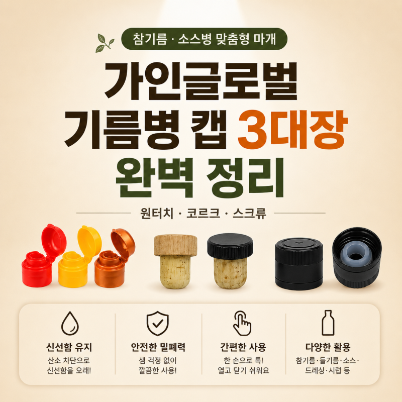 참기름·소스병 맞춤형 마개 찾기! 가인글로벌 기름병 캡 3대장 완벽 정리 (원터치/코르크/스....