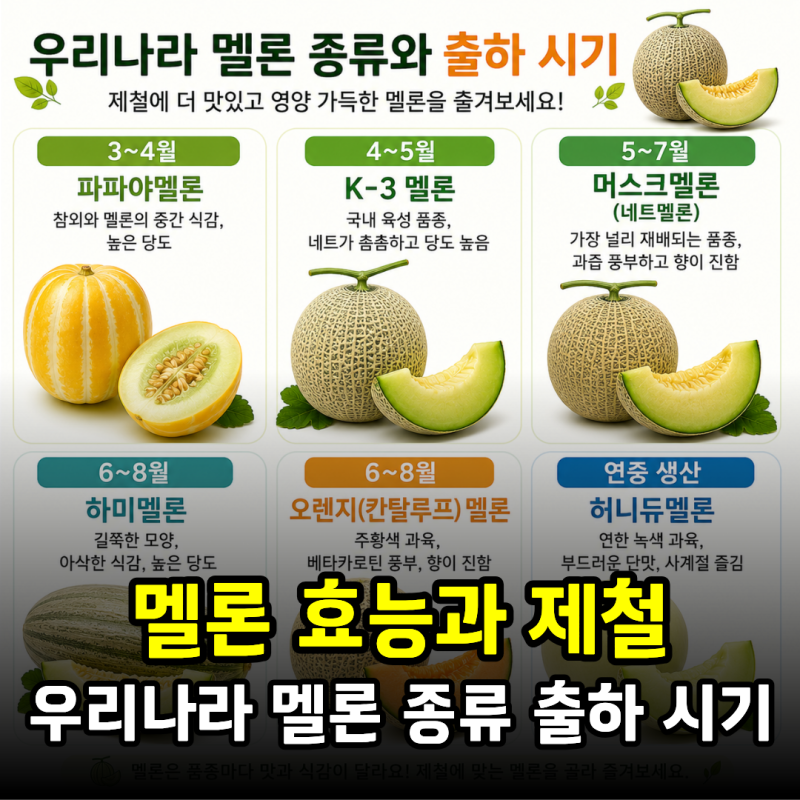 멜론 효능, 우리나라 멜론 종류와 출하 시기