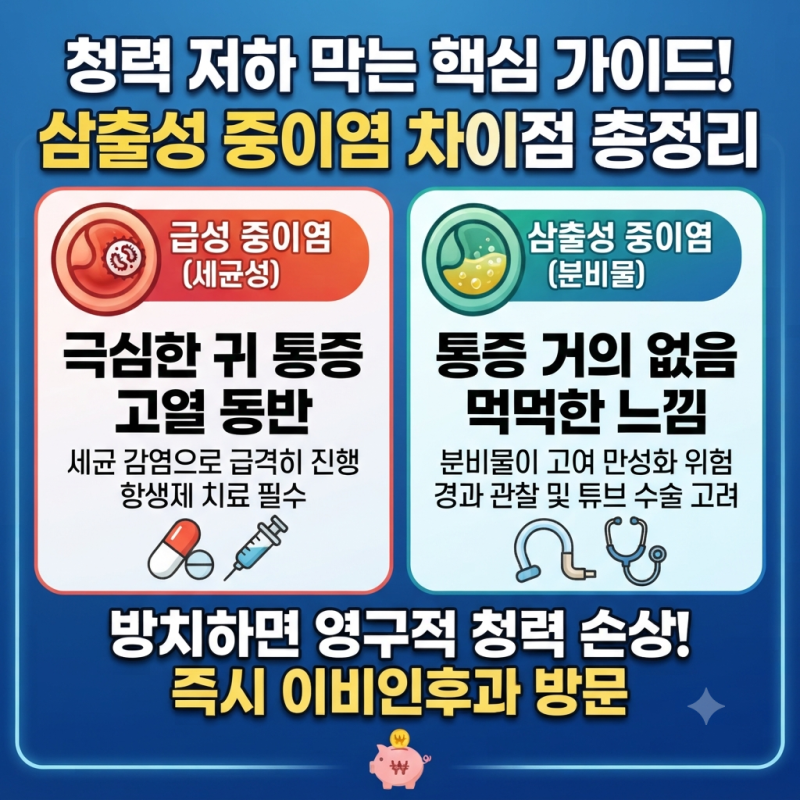 청력 저하 막는 핵심 가이드! 급성 중이염 삼출성 중이염 차이점 총정리