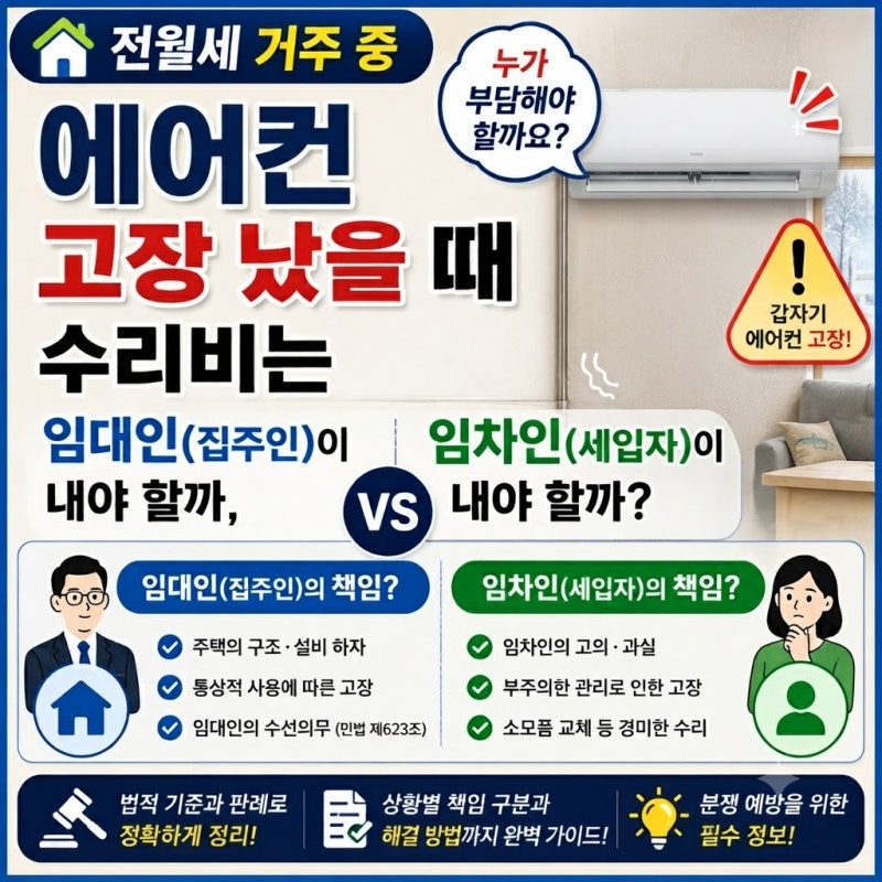 [부동산 임대차 실무 백서] 전월세 거주 중 에어컨 고장 났을 때 수리비는 임대인(집주인)이 ....