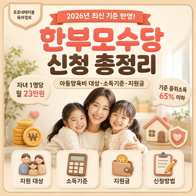 2026 한부모수당 신청 총정리! 한부모가족 아동양육비 대상 소득기준 지원금