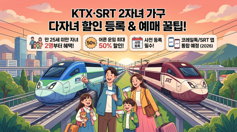 2자녀 가구 KTX·SRT 다자녀 할인 등록 방법 및 예매 꿀팁 총정리 (최대 50% 할인)