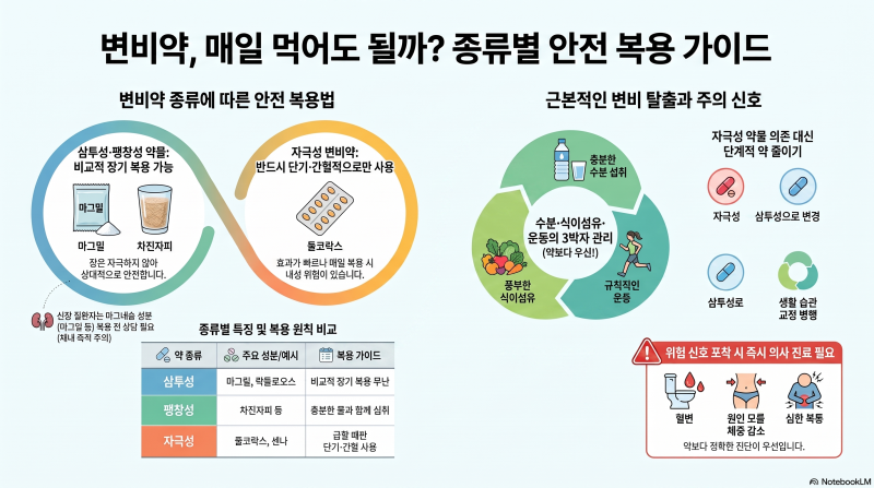 변비약 매일 먹어도 될까? 종류별 차이와 장기복용 주의