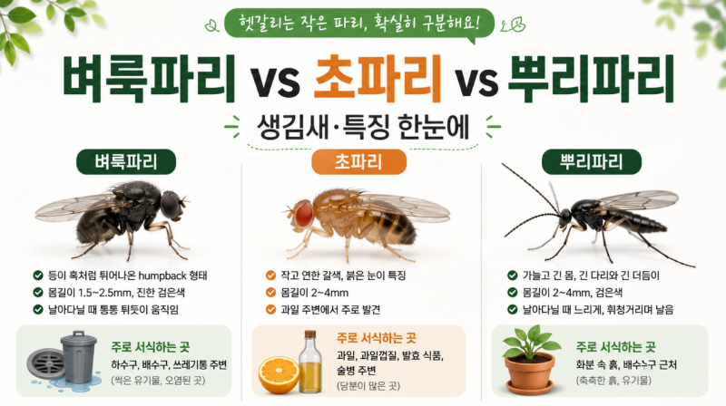 벼룩파리 초파리 뿌리파리 구별법 생김새 특징 총정리