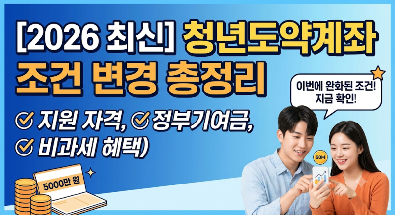 [2026 최신] 청년도약계좌 조건 변경 총정리 (지원 자격, 정부기여금, 비과세 혜택)