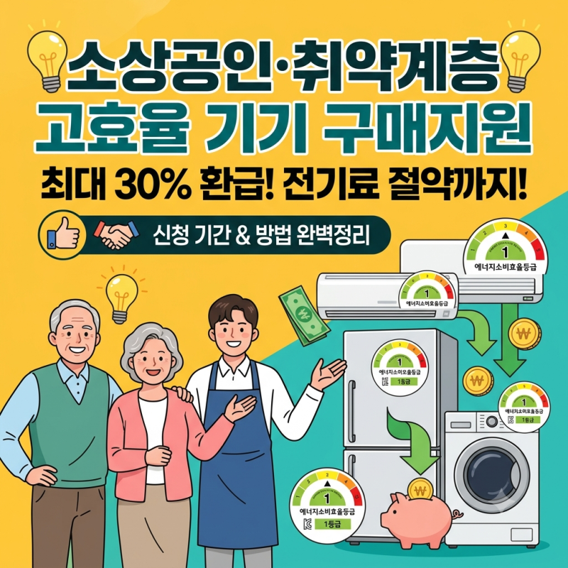 고효율 가전 교체하고 전기료 아끼자! 소상공인·취약계층 고효율 기기 구매지원 사업 총정....