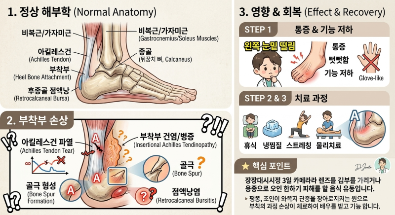 아킬레스건 통증 부위 치료 회복 기간 병원 가기전 할 수 있는것