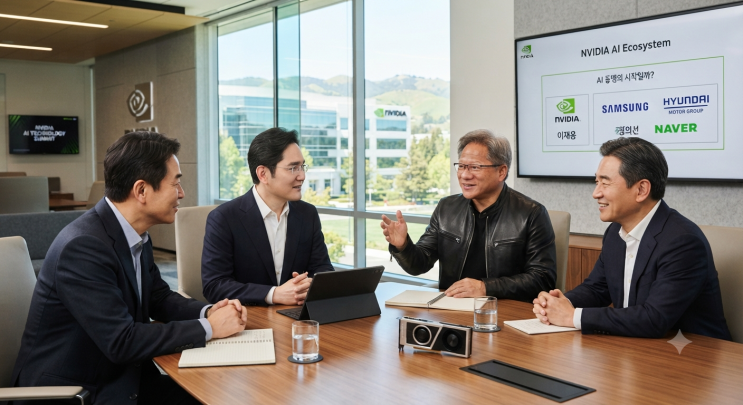 이재용·정의선·이해진, <b>엔비디아 본사</b>서 젠슨 황과 <b>회동</b>! AI... 