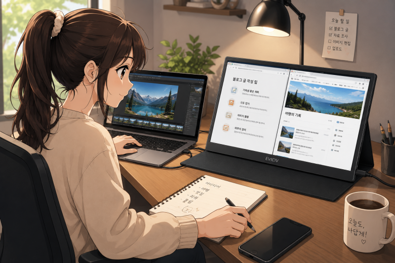 에비크(EVICIV) 16인치 120Hz IPS 휴대용 모니터 후기｜노트북 듀얼 모니터로 써보니 만족도 최고!