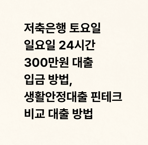 저축은행 토요일 일요일 24시간 300만원 대출 입금 방법, 생활안정대출 핀테크 비교 대출 방법