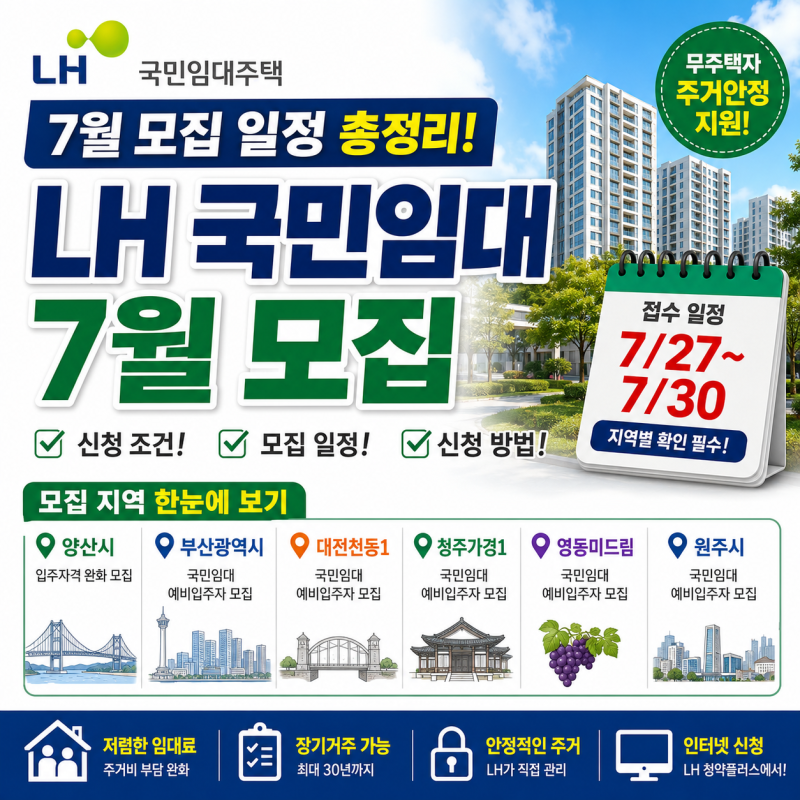 LH 국민임대 7월 모집 총정리! 양산·부산·대전 등 신청 일정과 자격 한눈에 보기