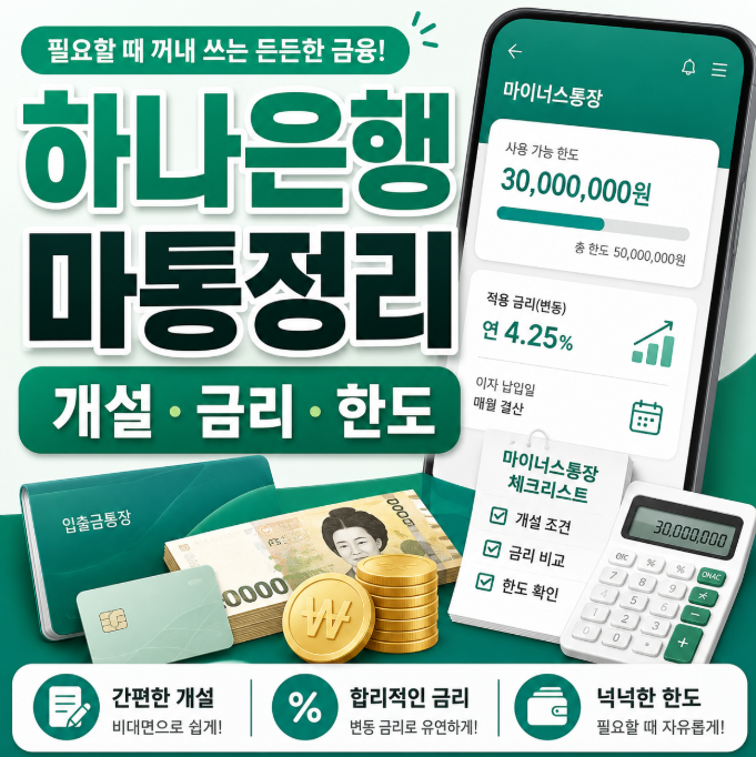 하나은행 마이너스통장 개설 전 한도·금리 확인 기준 7가지