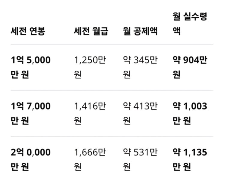 꿈의 연봉 1억 5천~2억, 월급 실수령액은 얼마?