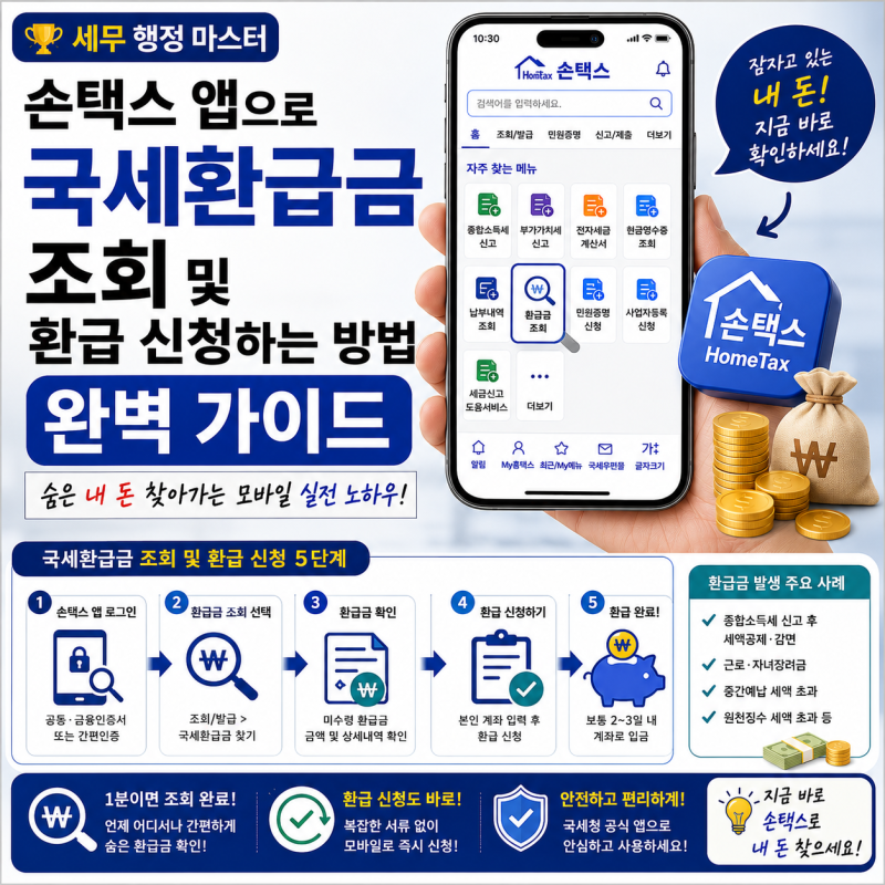 [세무 행정 마스터] 손택스 앱으로 국세환급금 조회 및 환급 신청하는 방법 완벽 가이드: 숨....